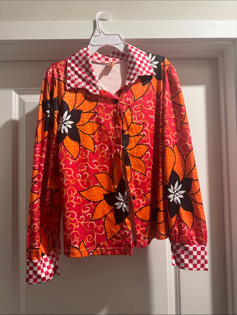 Women's Red & Orange Floral Button-Front Jean Jacket